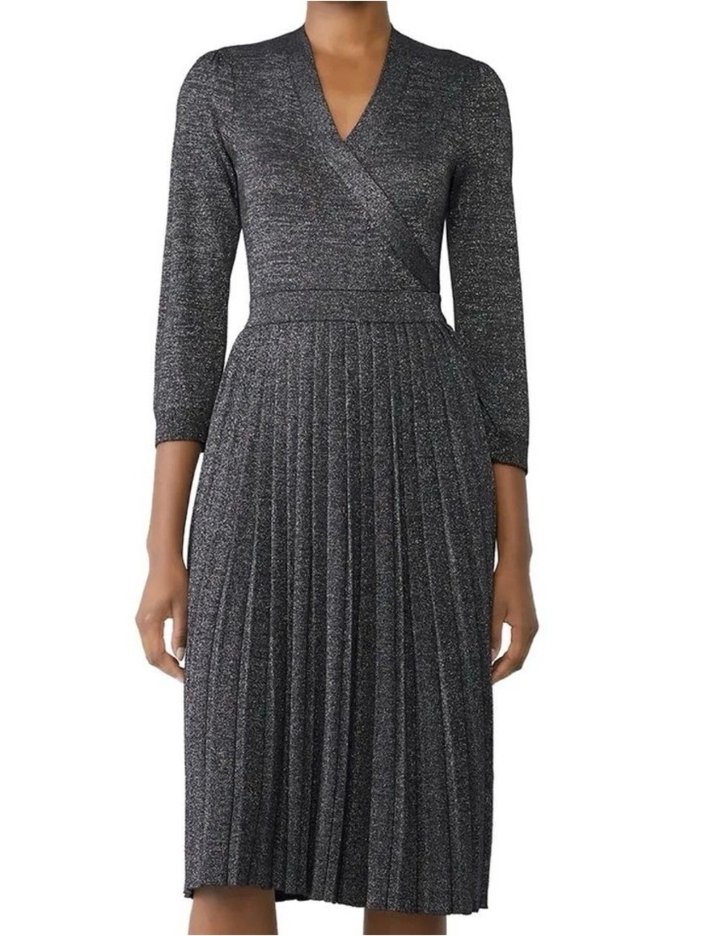🌺KATE SPADE GREY METALLIC FIT AND FLARE PLEATED DRESS🌺